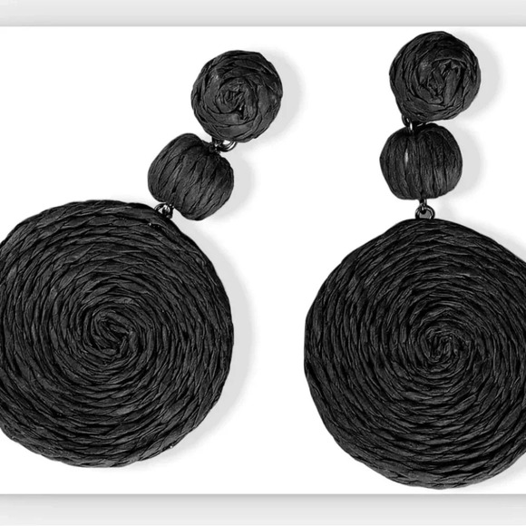 🎈4 LISTINGS FOR $20! Raffia straw Drop black earrings | round earrings - Picture 2 of 4